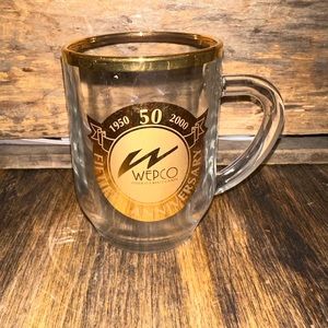 Vintage Westvaco 50th Anniversary Drinking Glass Gold Trim 4”